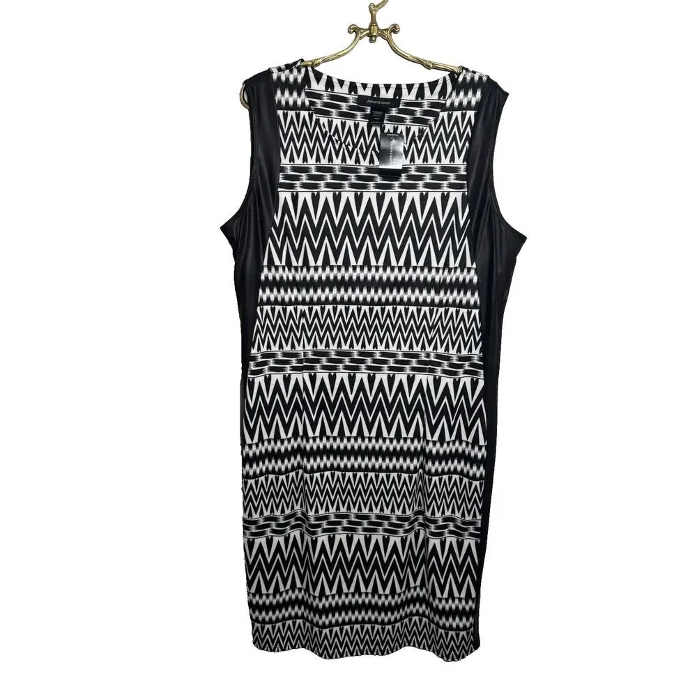 Ashley Stewart Midi Dress Size‎ 18 / 20 Black White Geometric Sleeveless Plus